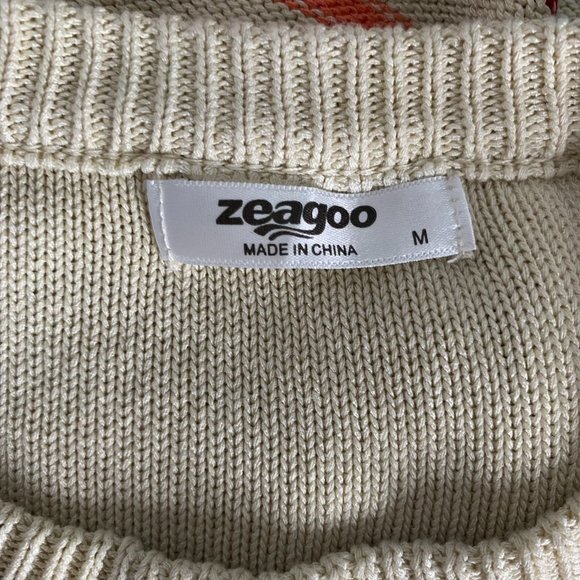 Knit Sleeveless Sweater Vest M Beige Rainbow Stripe Round Neck Pullover - Picture 6 of 6